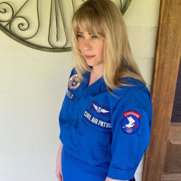 Vintage Captain Flight Suit Coveralls in Blue with Patches - Short Sleeved - L - Picture 3 of 10